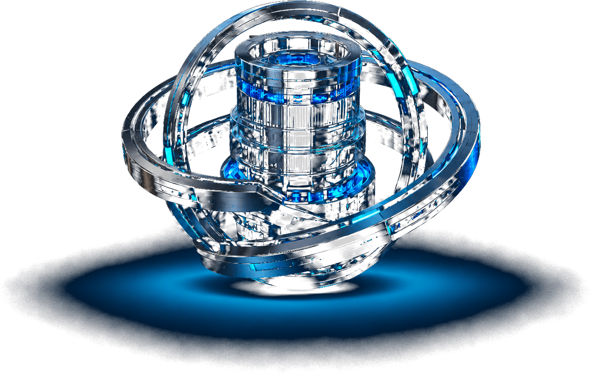 AI agents for operations, a 3D render of a core surrounded by orbiting control rings