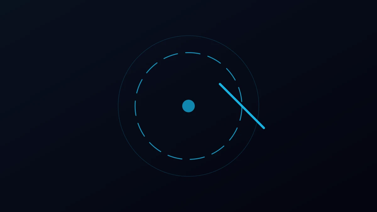 Abstract illustration of a closed circular path with a single break in it, in cyan on dark navy.