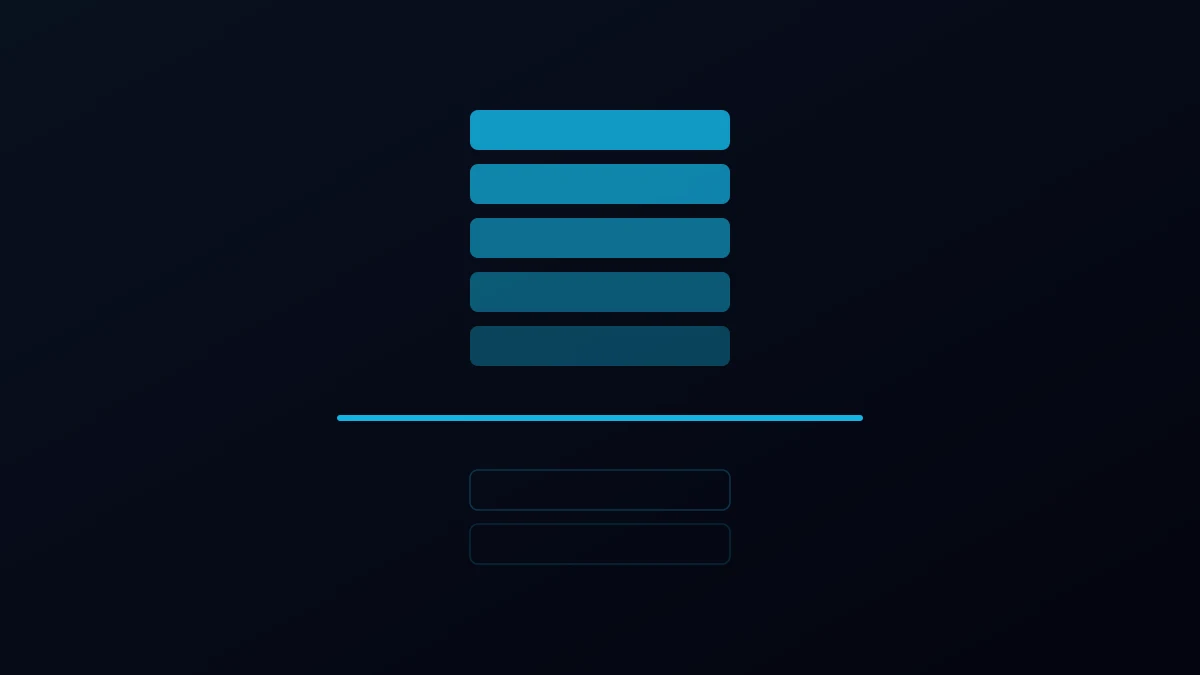 Abstract illustration of items queued at a narrow aperture that has not opened, in cyan on dark navy.