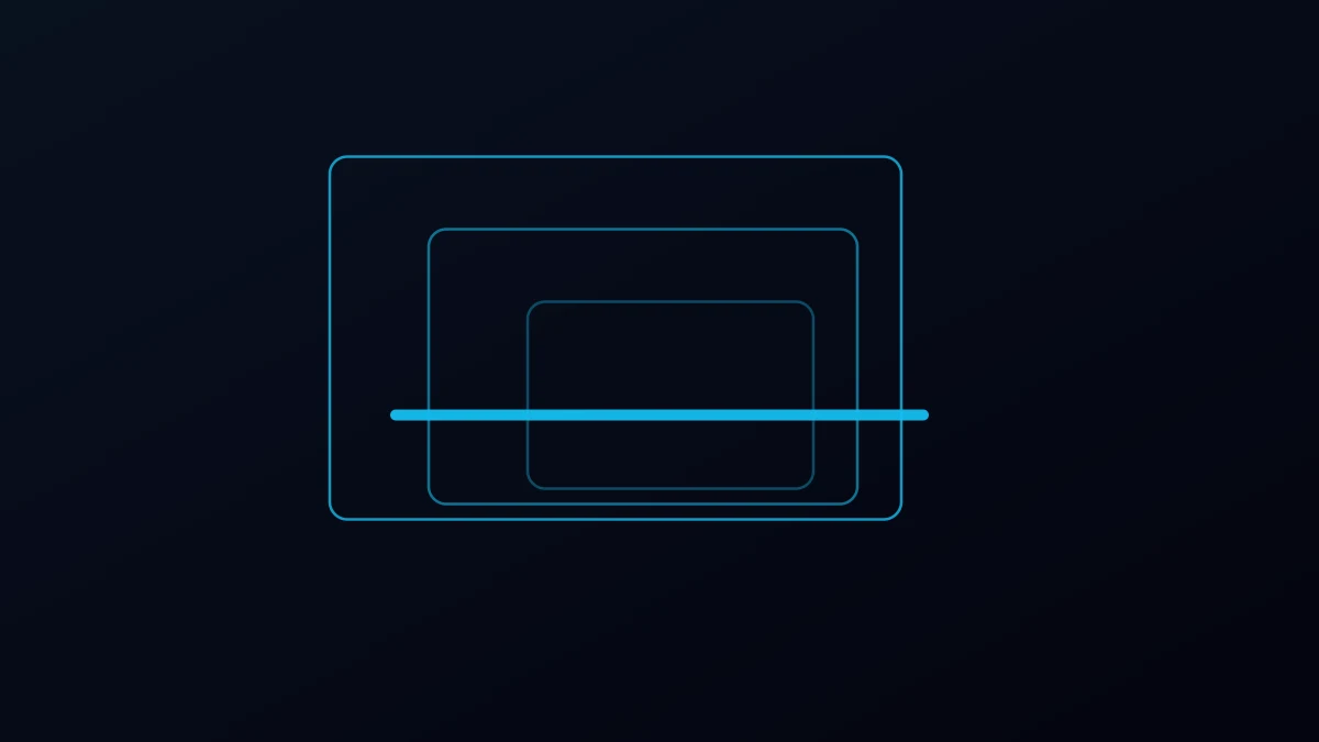 Abstract illustration of nested folder shapes with one path blocked by a solid bar, in cyan on dark navy.
