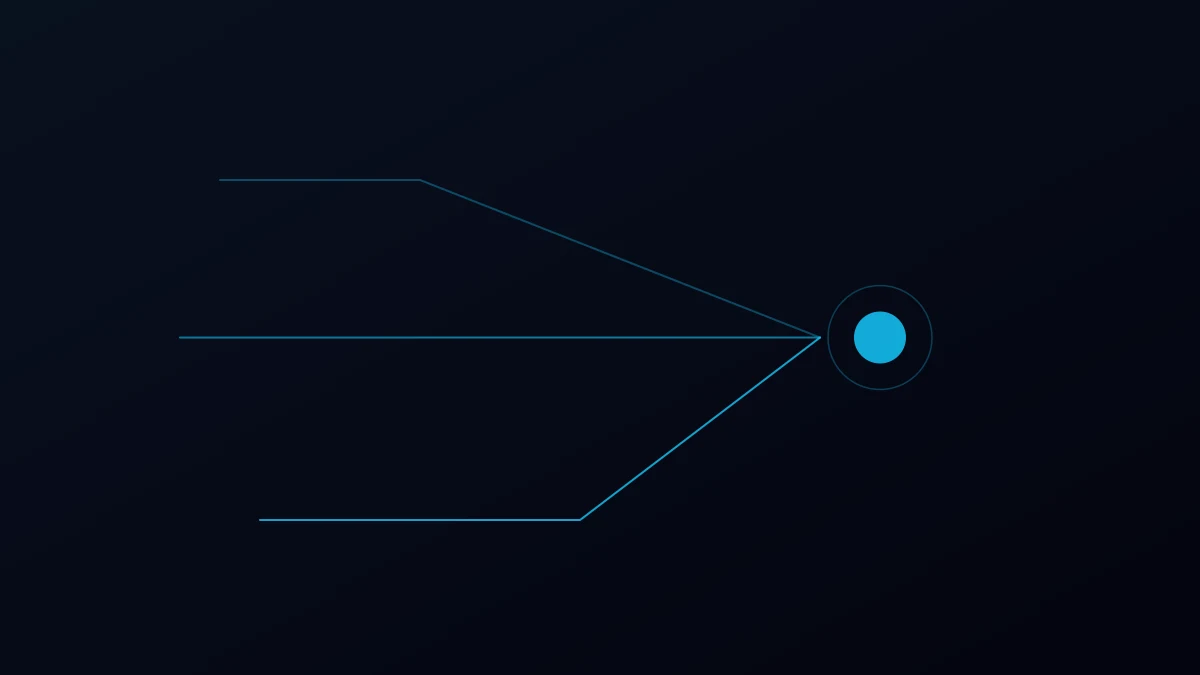 Abstract illustration of three separate paths converging on one endpoint, in cyan on dark navy.